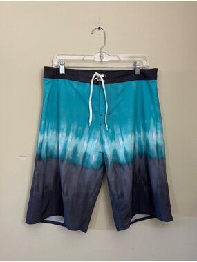 Burnside Mens Size 32 Swim Trunks Blue Gray Drawstring Back Pocket